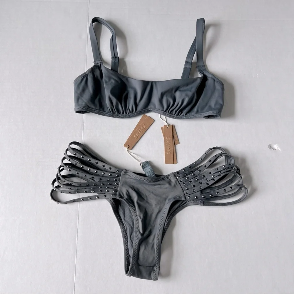 *SOLD C* NWT SKIMS Ruched bikini top Rhinestone strappy bikini bottom small - Picture 1 of 15